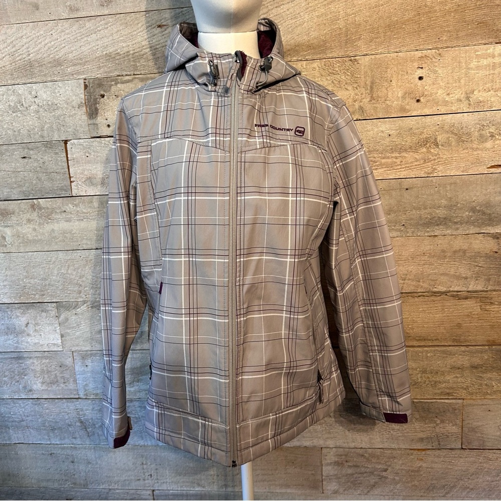 Free Country women’s grey plaid fleece‎ lined hooded jacket in size large